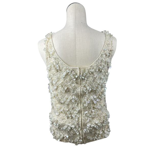 True Vintage Jo Ro Imports 1940s Cream Wool Sequin Tank Top L - Picture 4 of 6